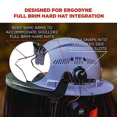 ergodyne Skullerz 8880 NRR 26dB Hard Hat Mounted Earmuffs, Full Brim, Gray (EGO60259)