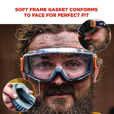 ergodyne Skullerz MODI OTG Anti-Scratch and Enhanced Anti-Fog Safety Goggles with Elastic Strap, Clear Lens (EGO60300)