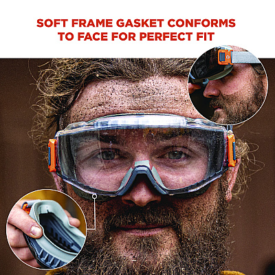 ergodyne Skullerz MODI OTG Anti-Scratch and Enhanced Anti-Fog Safety Goggles with Neoprene Strap, Clear Lens (EGO60302)
