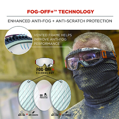 ergodyne Skullerz MODI OTG Anti-Scratch and Enhanced Anti-Fog Safety Goggles with Neoprene Strap, Clear Lens (EGO60302)