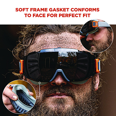 ergodyne Skullerz MODI OTG Anti-Scratch and Enhanced Anti-Fog Safety Goggles with Neoprene Strap, Smoke Lens (EGO60303)