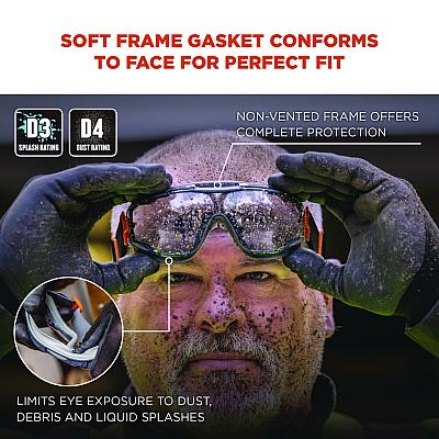 ergodyne Skullerz ARKYN Anti-Scratch and Enhanced Anti-Fog Safety Goggles with Elastic Strap, Clear (EGO60308)