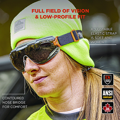 ergodyne Skullerz ARKYN Anti-Scratch and Enhanced Anti-Fog Safety Goggles with Elastic Strap, Smoke (EGO60309)