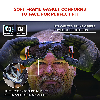 ergodyne Skullerz ARKYN Anti-Scratch and Enhanced Anti-Fog Safety Goggles with Elastic Strap, Smoke (EGO60309)
