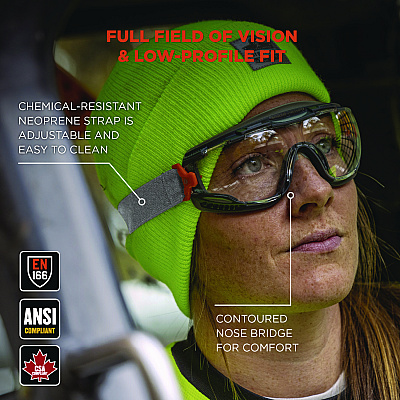 ergodyne Skullerz ARKYN Anti-Scratch and Enhanced Anti-Fog Safety Goggles with Neoprene Strap, Clear (EGO60310)