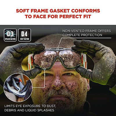 ergodyne Skullerz ARKYN Anti-Scratch and Enhanced Anti-Fog Safety Goggles with Neoprene Strap, Clear (EGO60310)