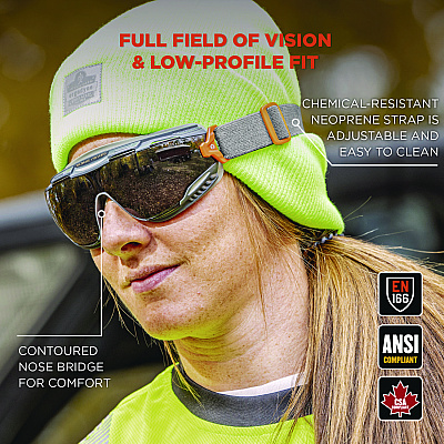 ergodyne Skullerz ARKYN Anti-Scratch and Enhanced Anti-Fog Safety Goggles with Neoprene Strap, Smoke (EGO60311)