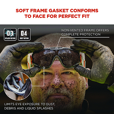 ergodyne Skullerz ARKYN Anti-Scratch and Enhanced Anti-Fog Safety Goggles with Neoprene Strap, Smoke (EGO60311)