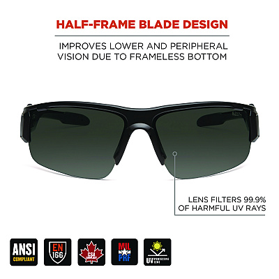 ergodyne Skullerz DAGR Anti-Scratch and Enhanced Anti-Fog Safety Glasses, Black Nylon Impact Frame, Smoke Polycarbonate Lens (EGO52035)