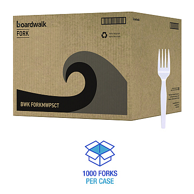 Boardwalk Mediumweight Polystyrene, Fork, White, 10 Boxes of 100/Carton (BWKFORKMWPSCT)