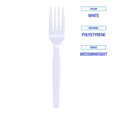 Boardwalk Mediumweight Polystyrene, Fork, White, 10 Boxes of 100/Carton (BWKFORKMWPSCT)