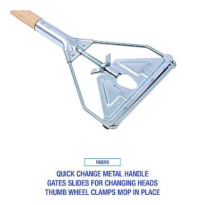 Boardwalk Quick Change Metal Head Mop Handle for No. 20 and Up Heads, 62" Wood Handle (BWK605)