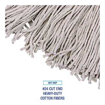 Boardwalk Cotton Cut End Mop Kit, #24 Natural Cotton Head, 60" Yellow Metal/Plastic Handle (BWK5324C)