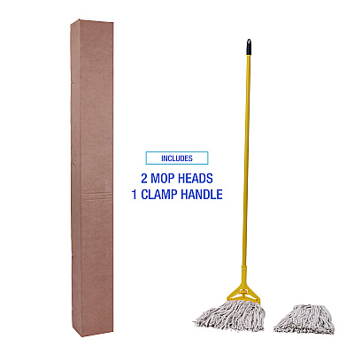 Boardwalk Cotton Cut End Mop Kit, #24 Natural Cotton Head, 60" Yellow Metal/Plastic Handle (BWK5324C)