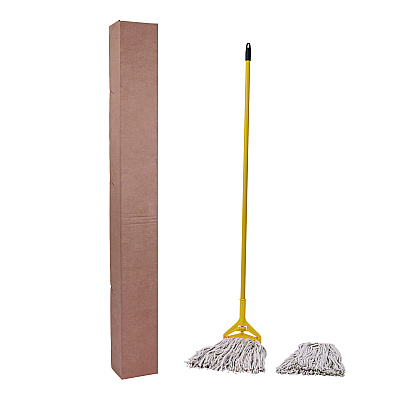 Boardwalk Cotton Cut End Mop Kit, #24 Natural Cotton Head, 60" Yellow Metal/Plastic Handle (BWK5324C)