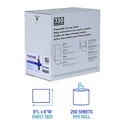 Boardwalk TrapEze Disposable Dusting Sheets, 8" x 125 ft, White, 250 Sheets/Roll, (BWK582508)