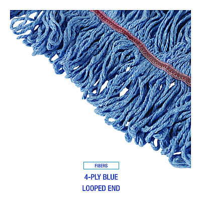 Boardwalk Cotton Mop Heads, Cotton/Synthetic, Large, Looped End, Wideband, Blue, 12/CT (BWKLM30311L)