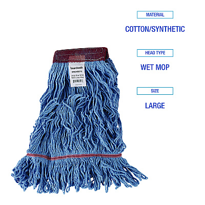 Boardwalk Cotton Mop Heads, Cotton/Synthetic, Large, Looped End, Wideband, Blue, 12/CT (BWKLM30311L)