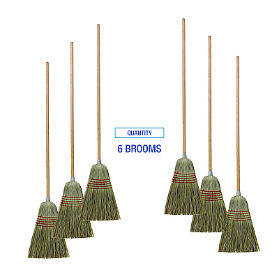 Boardwalk Corn/Fiber Brooms, Corn/Yucca Bristles, 53.5" Overall Length, Natural, 6/Carton (BWKBR10004)