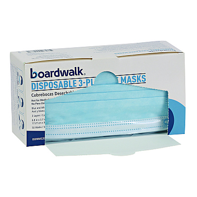 Boardwalk Three-Ply General Use Face Mask, Blue, 50/Box, 40 Boxes/Carton (BWKMS2000)