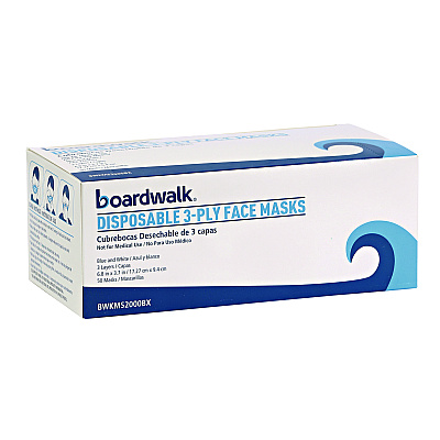 Boardwalk Three-Ply General Use Face Mask, Blue, 50/Box, 40 Boxes/Carton (BWKMS2000)