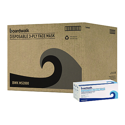 Boardwalk Three-Ply General Use Face Mask, Blue, 50/Box, 40 Boxes/Carton (BWKMS2000)