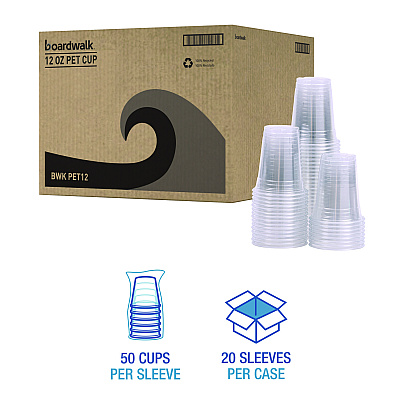 Boardwalk Clear Plastic Cold Cups, 12 oz, PET, 20 Cups/Sleeve, 50 Sleeves/Carton (BWKPET12)