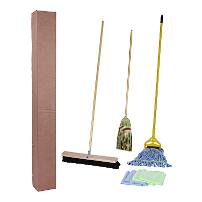Boardwalk Cleaning Kit, Medium Blue Cotton/Rayon/Synthetic Head, 60" Natural/Yellow Wood/Metal Handle (BWKCLEANKIT)