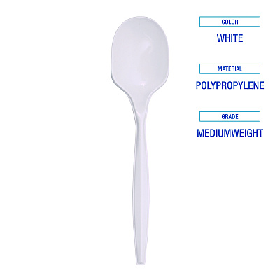 Boardwalk Mediumweight Polypropylene Cutlery, Soup Spoon, White, 1000/Carton (BWKSOUPMWPPWH)