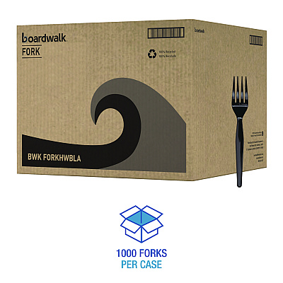 Boardwalk Heavyweight Polystyrene Cutlery, Fork, Black, 1000/Carton (BWKFORKHWBLA)