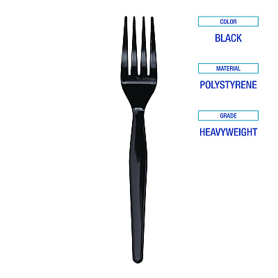 Boardwalk Heavyweight Polystyrene Cutlery, Fork, Black, 1000/Carton (BWKFORKHWBLA)