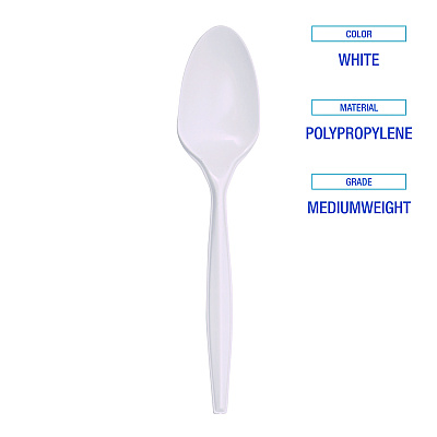 Boardwalk Mediumweight Polypropylene Cutlery, Teaspoon, White, 1000/Carton (BWKSPOONMWPP)