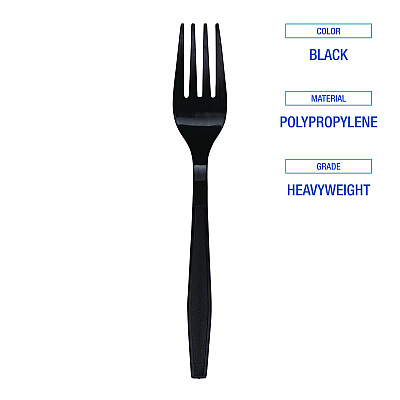 Boardwalk Heavyweight Polypropylene Cutlery, Fork, Black, 1000/Carton (BWKFORKHWPPBLA)
