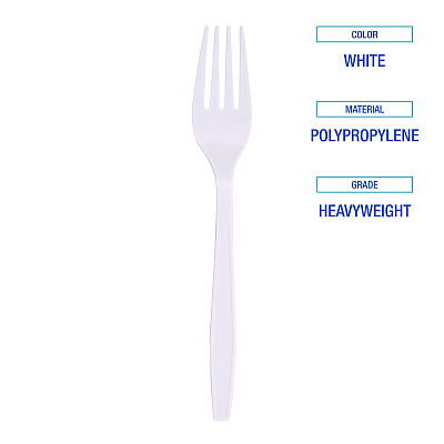 Boardwalk Heavyweight Polypropylene Cutlery, Fork, White, 1000/Carton (BWKFORKHWPPWH)