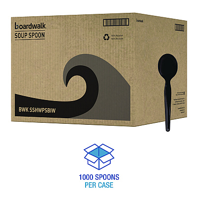 Boardwalk Heavyweight Wrapped Polystyrene Cutlery, Soup Spoon, Black, 1,000/Carton (BWKSSHWPSBIW)