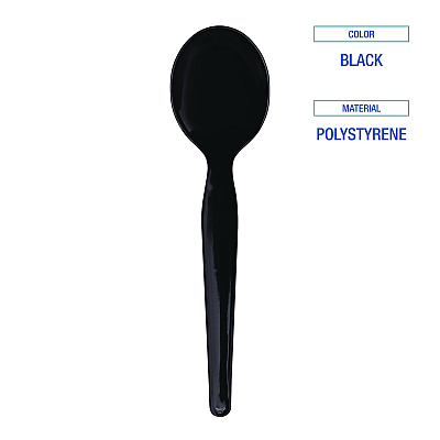 Boardwalk Heavyweight Wrapped Polystyrene Cutlery, Soup Spoon, Black, 1,000/Carton (BWKSSHWPSBIW)