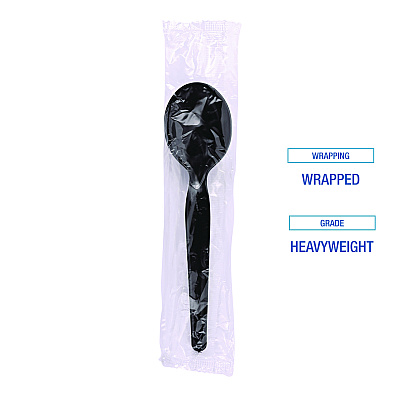 Boardwalk Heavyweight Wrapped Polystyrene Cutlery, Soup Spoon, Black, 1,000/Carton (BWKSSHWPSBIW)