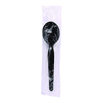 Boardwalk Heavyweight Wrapped Polystyrene Cutlery, Soup Spoon, Black, 1,000/Carton (BWKSSHWPSBIW)