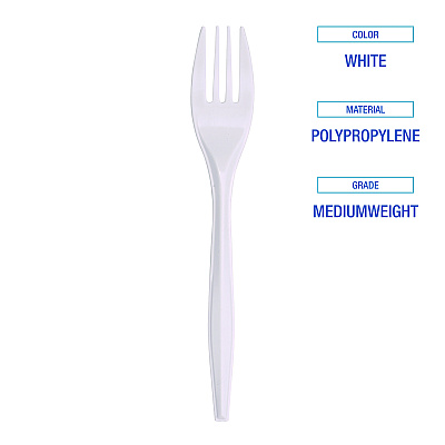 Boardwalk Mediumweight Polypropylene Cutlery, Fork, White, 1000/Carton (BWKFORKMWPP)