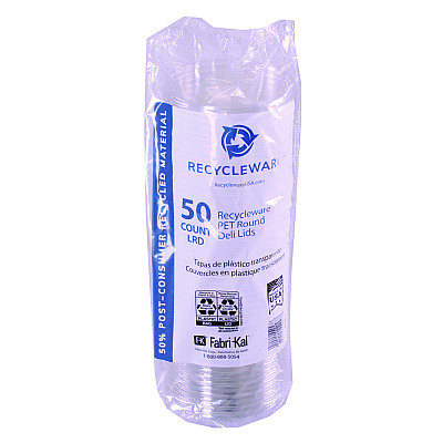 Fabri-Kal Recycleware Round Deli Container Lids, Flat Plug Fit, Clear, Plastic, 500/Carton (FABLRD)