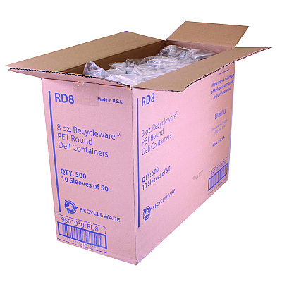 Fabri-Kal Recycleware Round Deli Container, 8 oz, 4.6" Diameter x 1.7" h, Clear, Plastic, 500/Carton (FABRD8)