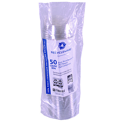 Fabri-Kal Recycleware Round Deli Container, 8 oz, 4.6" Diameter x 1.7" h, Clear, Plastic, 500/Carton (FABRD8)
