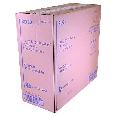 Fabri-Kal Recycleware Round Deli Container, 32 oz, 4.6" Diameter x 5.8" h, Clear, Plastic, 500/Carton (FABRD32)