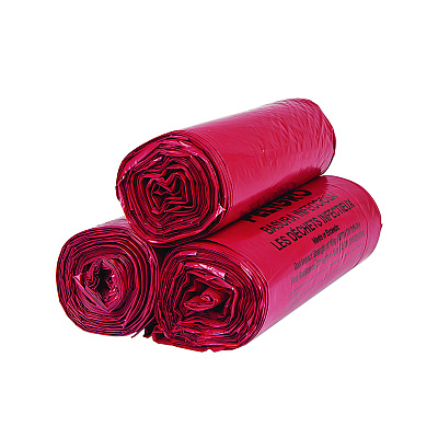 Inteplast Group Institutional Low-Density Can Liners, Infectious Waste Biohazard, 33 gal, 1.3 mil, 33 x 39, Red, Interleaved, 25/RL, 6 RL/CT (IBSSL3339R)