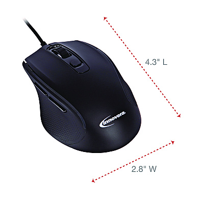 Innovera Full-Size Wired Optical Mouse, USB 2.0, Right Hand Use, Black (IVR61014)