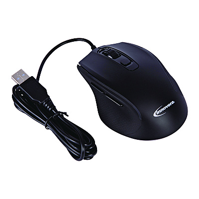 Innovera Full-Size Wired Optical Mouse, USB 2.0, Right Hand Use, Black (IVR61014)