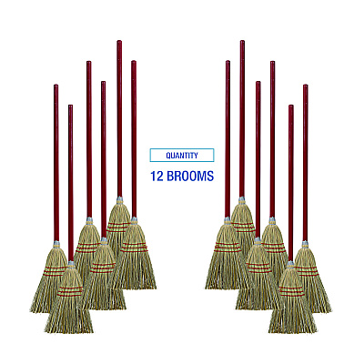 Boardwalk Corn/Fiber Brooms, Corn/Synthetic Fiber Bristles, 36" Overall Length, Gray/Natural, 12/Carton (BWKBR10016)