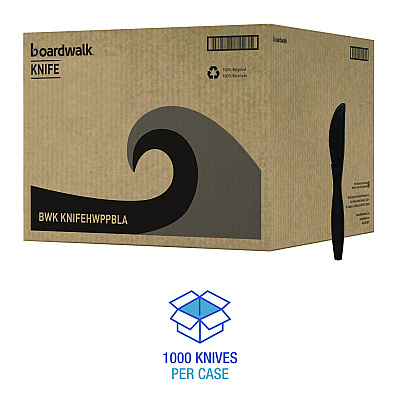 Boardwalk Heavyweight Polypropylene Cutlery, Knife, Black, 1000/Carton (BWKKNIFEHWPPBLA)
