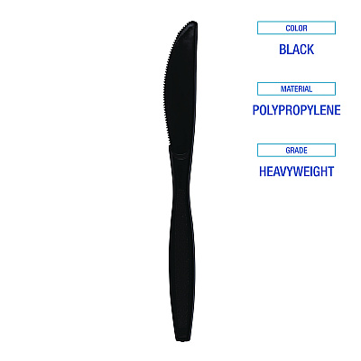 Boardwalk Heavyweight Polypropylene Cutlery, Knife, Black, 1000/Carton (BWKKNIFEHWPPBLA)