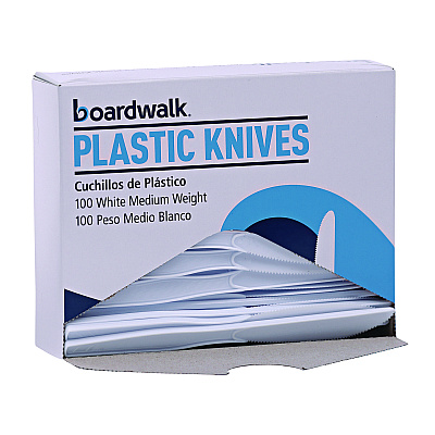Boardwalk Mediumweight Polystyrene Cutlery, Knife, White, 10 Boxes of 100/Carton (BWKKNIFEMWPSCT)